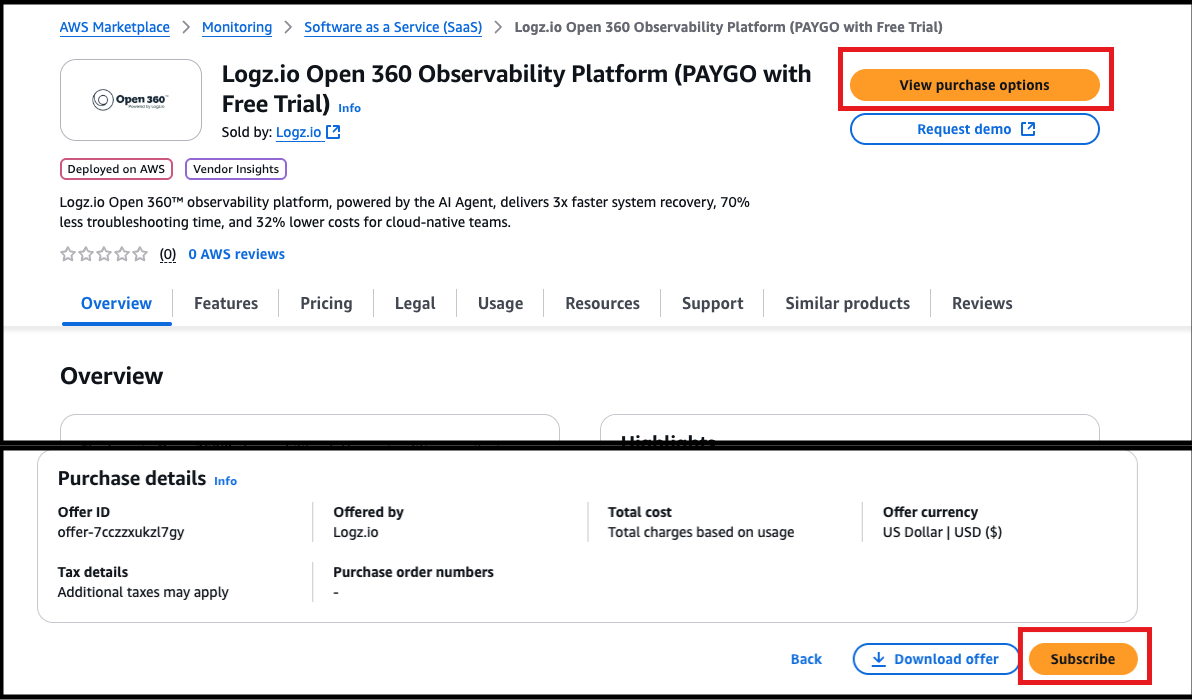 View and subscribe in AWS