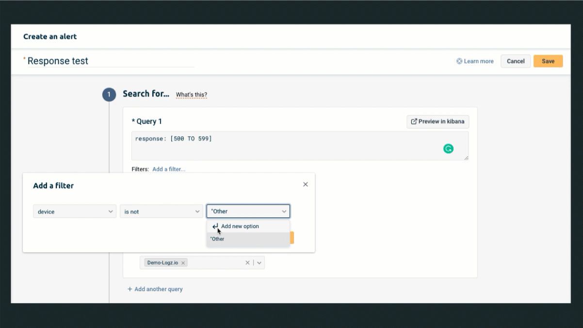 Alert group by settings