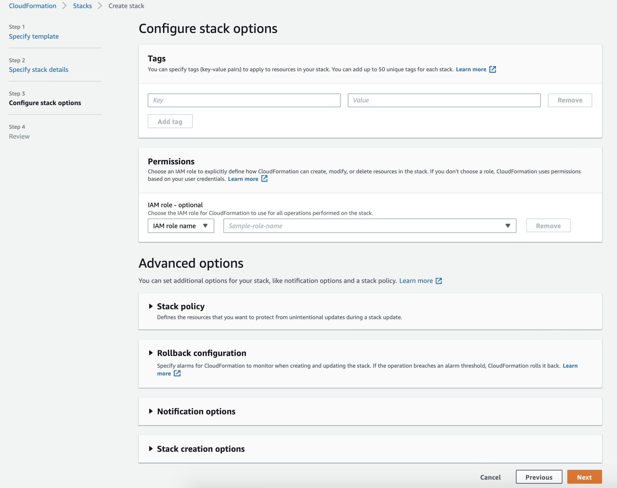 Configure stack options