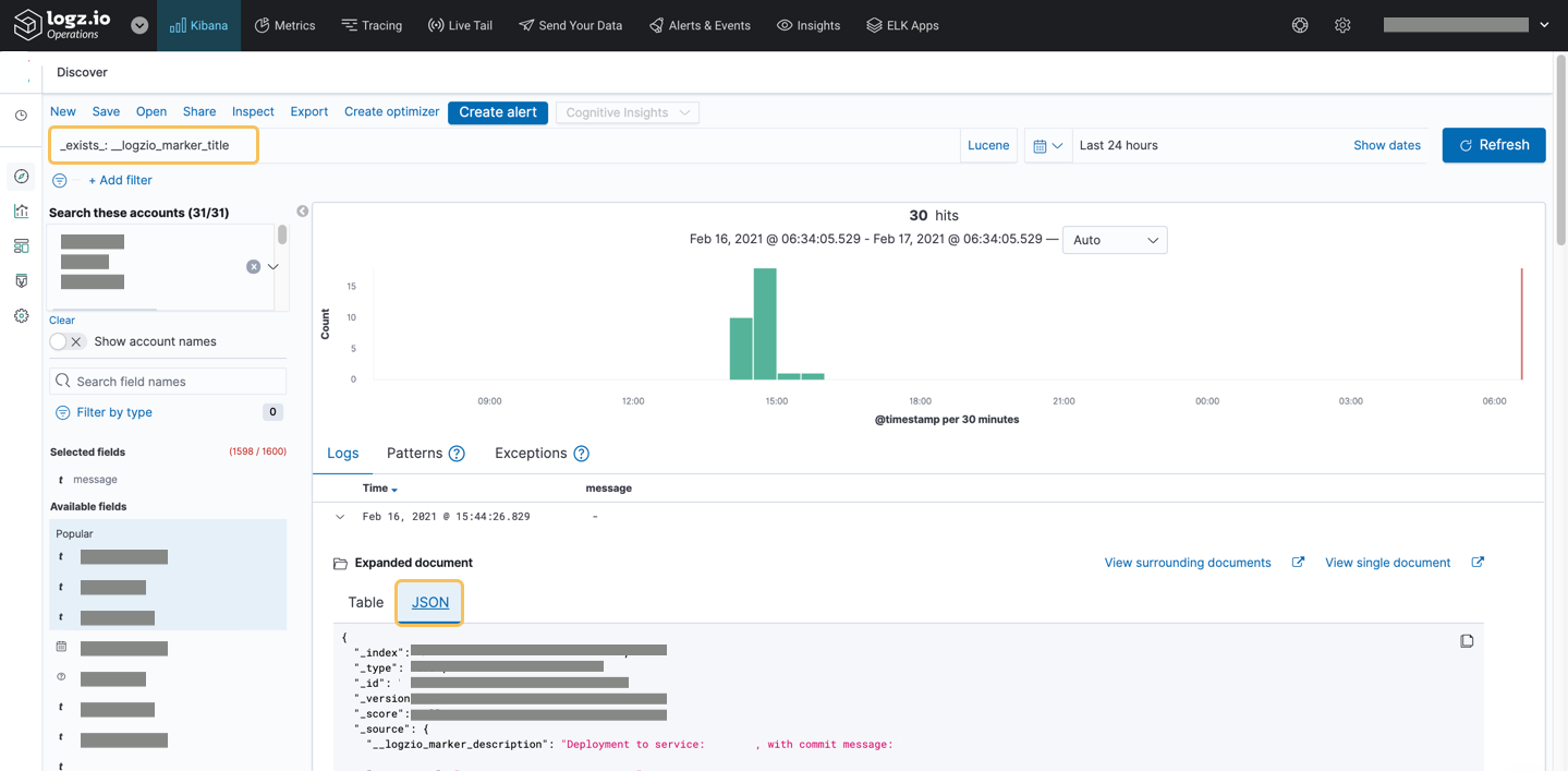 Search deployment logs