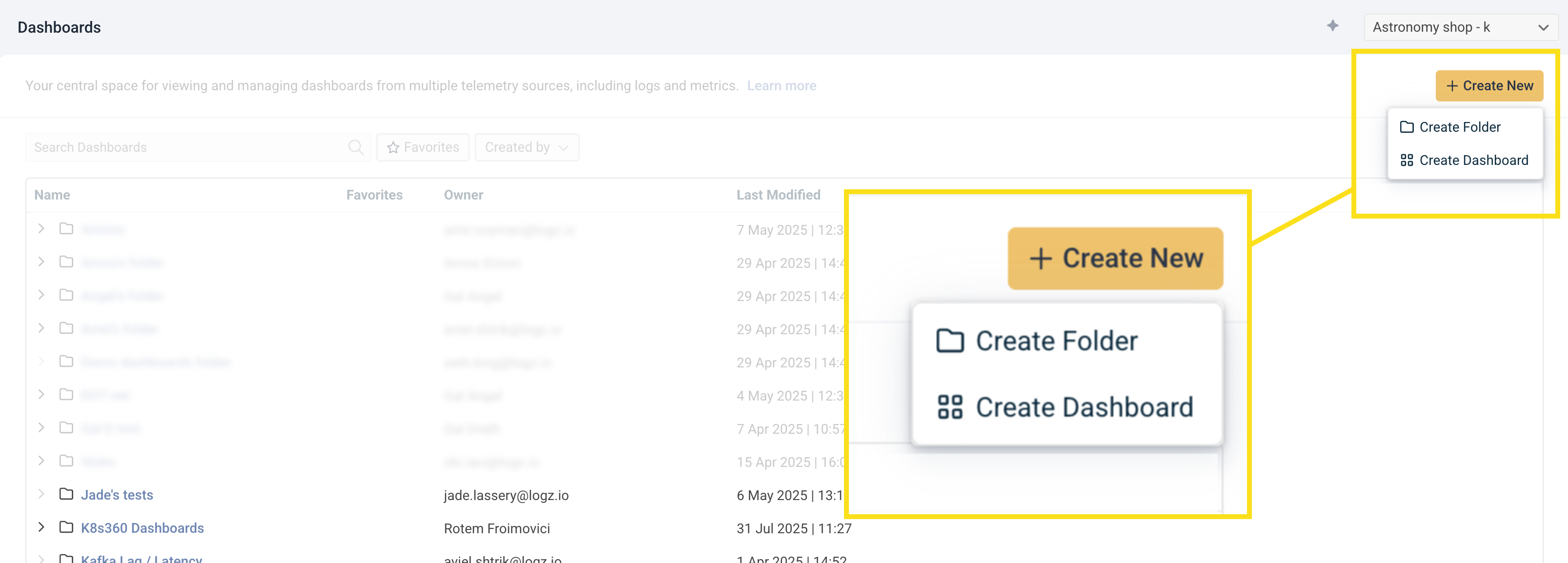 create new dashboard