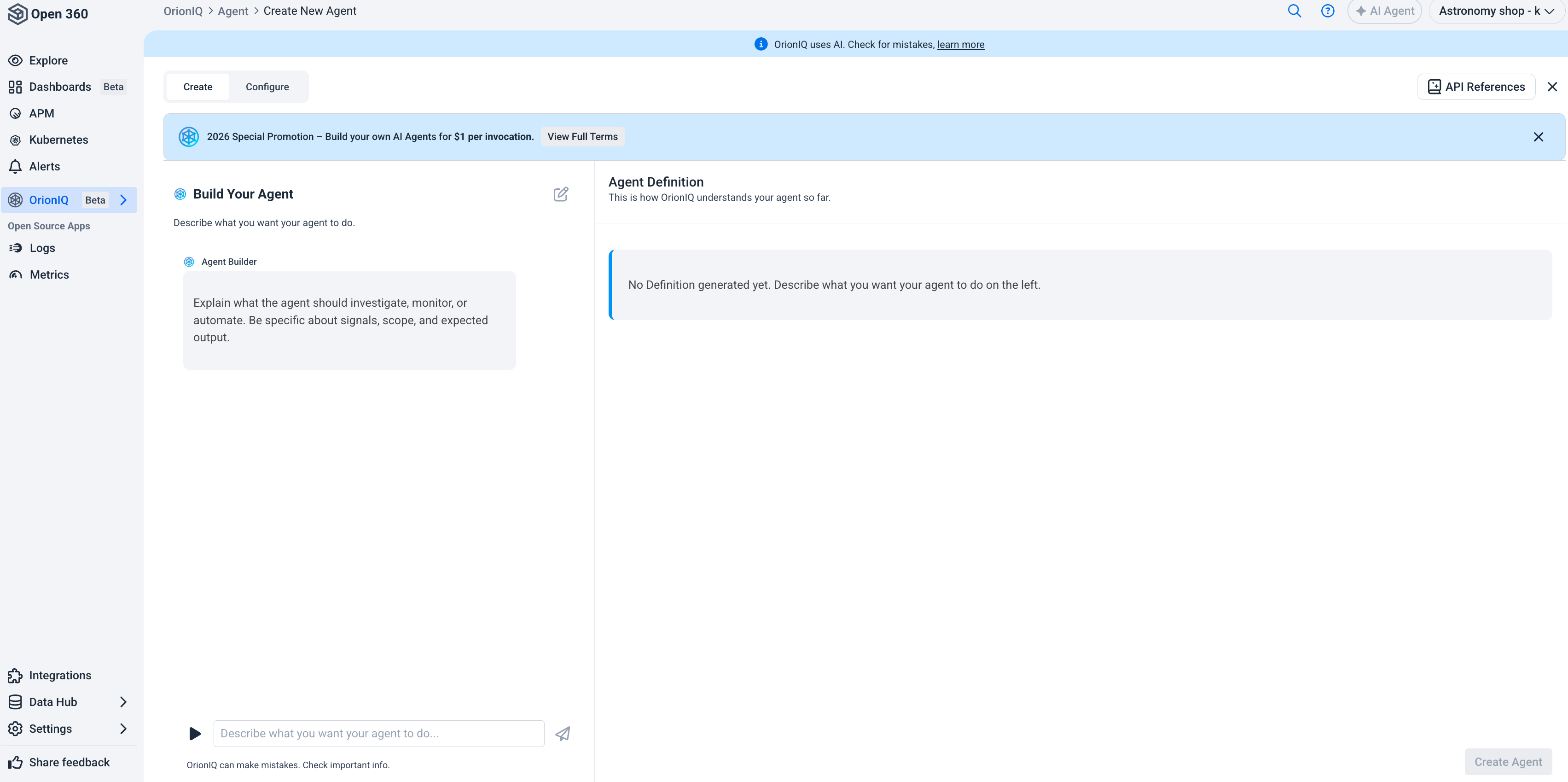 Create New Agent - Agent Builder
