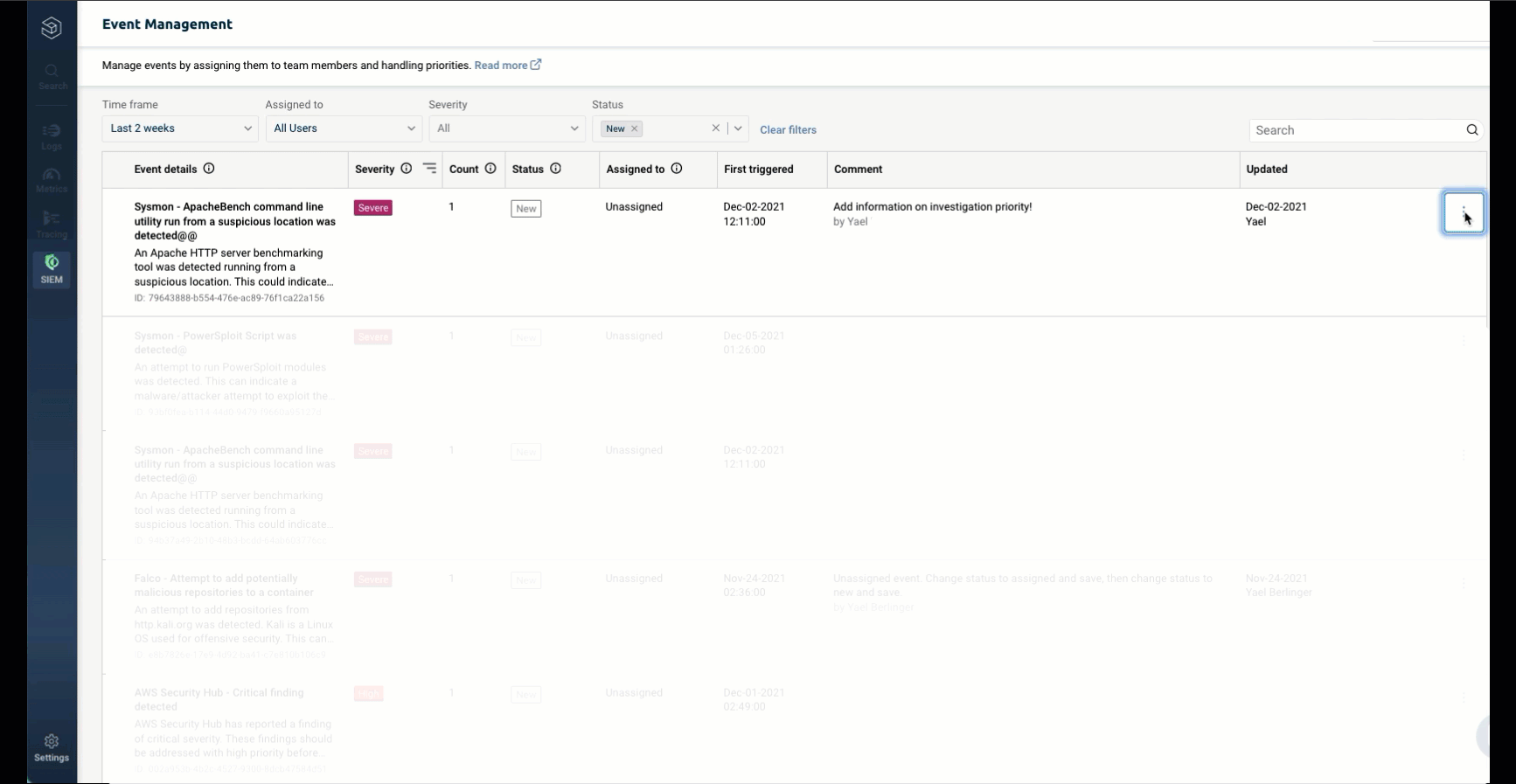 Investigate an event